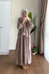 Yarım Patlı Oversize Modal Elbise Vizon