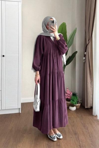 Yarım Patlı Oversize Modal Elbise Mürdüm