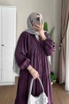 Yarım Patlı Oversize Modal Elbise Mürdüm