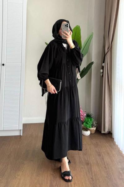 Yarım Patlı Oversize Modal Elbise Siyah