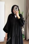 Yarım Patlı Oversize Modal Elbise Siyah