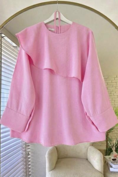 Asimetrik Allerli Tunik Pembe