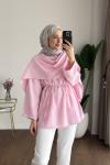 Şal Detaylı Modal Tunik Pembe