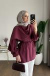 Şal Detaylı Modal Tunik Bordo