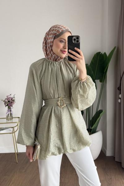 Bubble Kemerli Tunik Yeşil