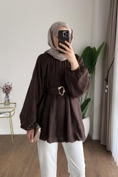 Bubble Kemerli Tunik Acı Kahve