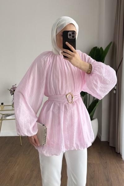 Bubble Kemerli Tunik Pembe