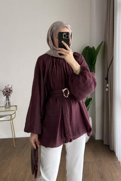 Bubble Kemerli Tunik Mürdüm