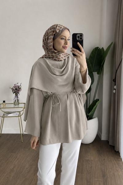 Şal Detaylı Modal Tunik Bej