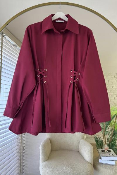 Kuş Gözlü Poplin Gömlek Bordo