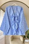 Önü Fırfırlı Püsküllü Kimono Mavi