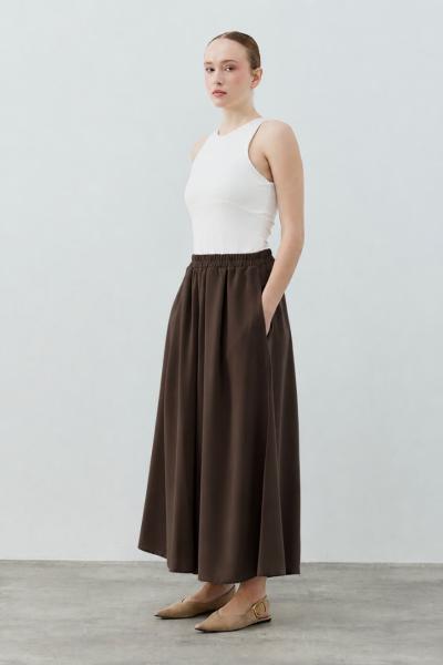 Beli Lastikli Pantolon Etek Acı Kahve