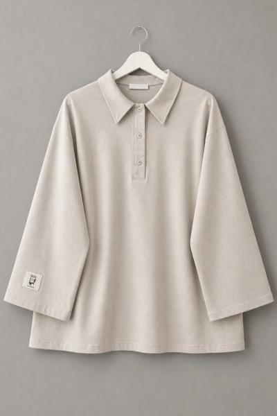 Polo Yaka Süprem Sweatshirt Bej