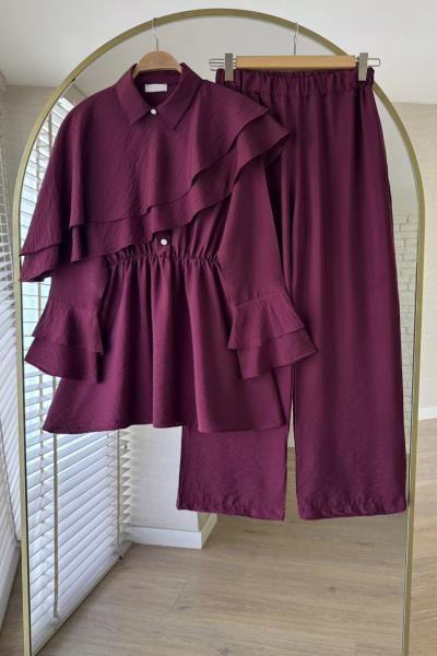 Cape Pantolonlu Takım Bordo