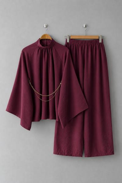Queen Pantolonlu Takım Bordo