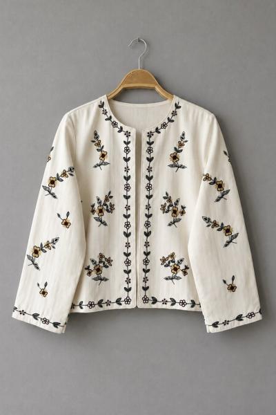 Nakışlı Gabardin Ceket Bej