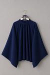 Hakim Yaka Pileli Oversize Bluz Lacivert