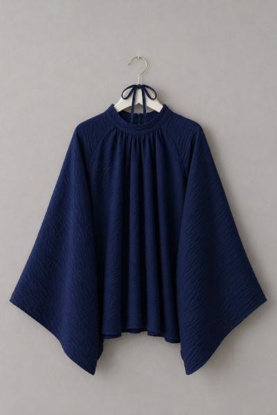 Hakim Yaka Pileli Oversize Bluz Lacivert