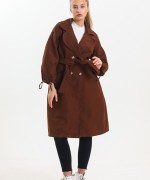 Kolu Bağcıklı Oversize Trençkot Acı Kahve
