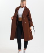 Kolu Bağcıklı Oversize Trençkot Acı Kahve