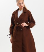 Kolu Bağcıklı Oversize Trençkot Acı Kahve