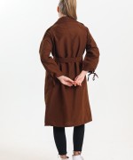 Kolu Bağcıklı Oversize Trençkot Acı Kahve