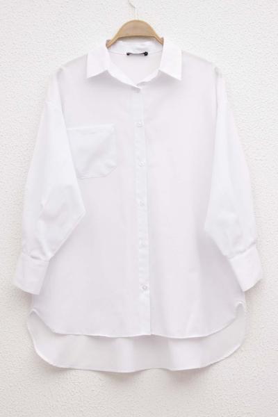 Tek Cepli Oversize Gömlek Beyaz