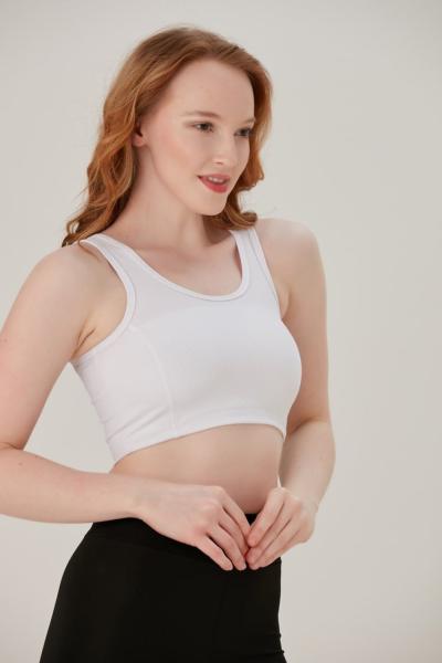 Fitilli Halter Yaka Crop Beyaz