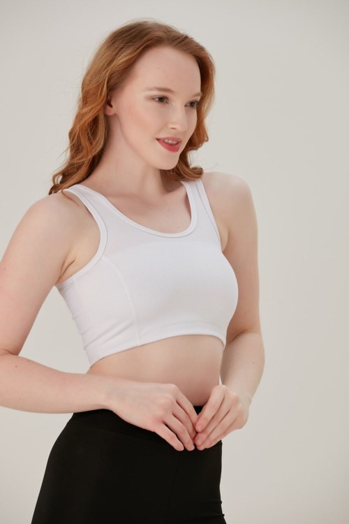 Fitilli Halter Yaka Crop Beyaz