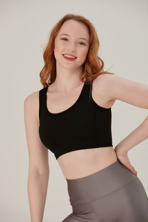 Fitilli Halter Yaka Crop Siyah