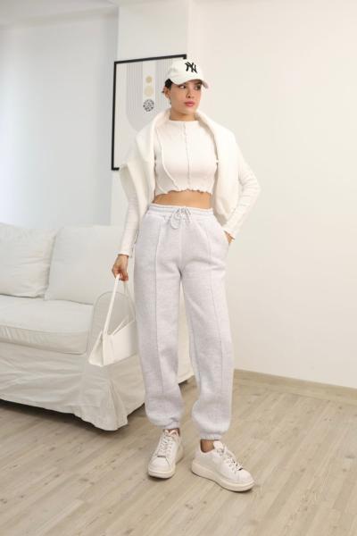 Çımalı Jogger Eşofman Altı Kar Melanj