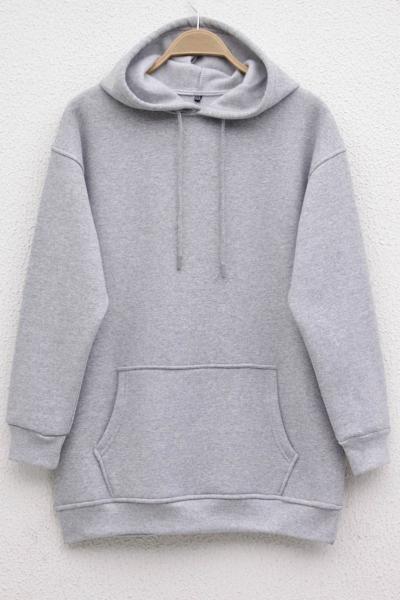 Üç İplik Şardonlu Sweatshirt Gri Melanj