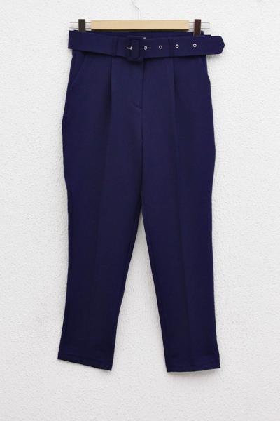 Kemerli Double Krep Pantolon Lacivert