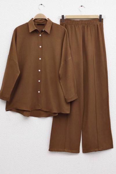 Basic Keten Takım Kahverengi