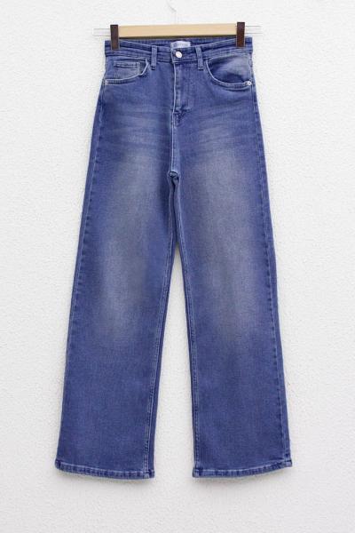 Bol Paça Likralı Pantolon Tint Yıkama Mavi