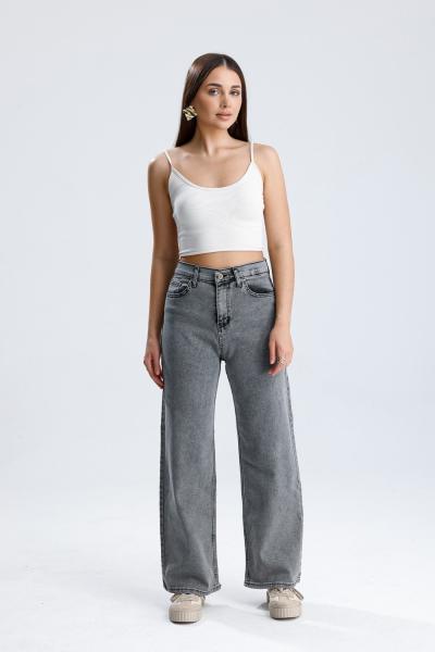 Bol Paça Likralı Pantolon Kar Yıkama Gri