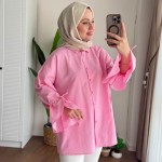 Kolu Büzgülü Arkası Piliseli Gömlek Pembe