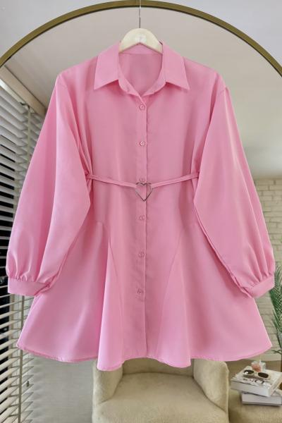 Kalp Kemerli Poplin Gömlek Pembe