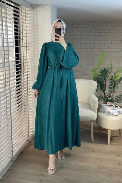 Melina Balon Kol Elbise Zümrüt