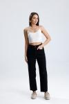 Kesik Paça Mom Jean Siyah