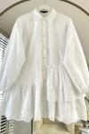 Volanlı Brode Gömlek Beyaz