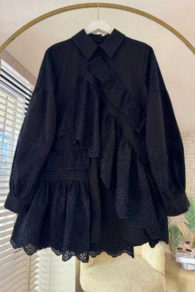 Nervürlü Brode Gömlek Siyah