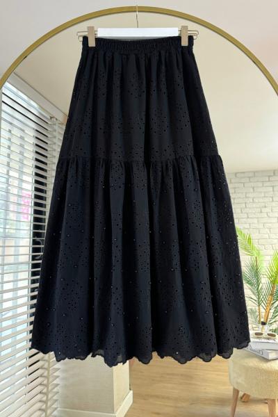 İncili Brode Etek Siyah