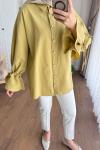 Kolu Büzgülü Arkası Piliseli Gömlek Yağ Yeşili