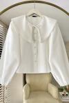 Yakası İncili Bluz Beyaz