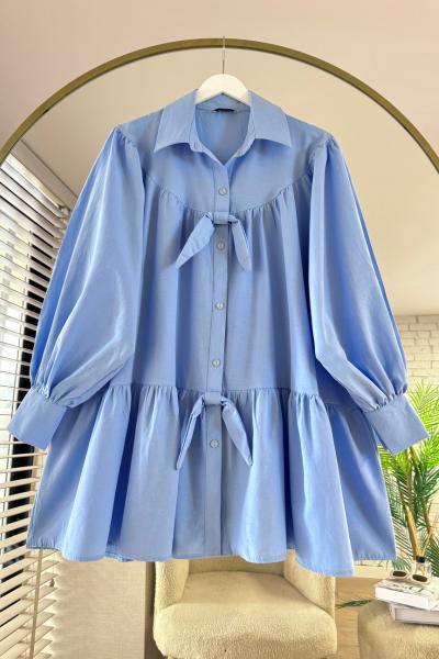 Fiyonklu Salaş Gömlek Bebe Mavisi