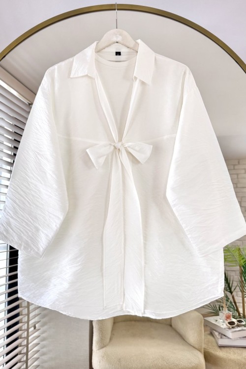 Önü Bağlamalı Kimono Beyaz