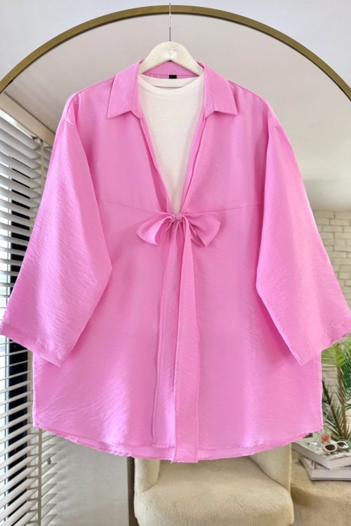 Önü Bağlamalı Kimono Pembe