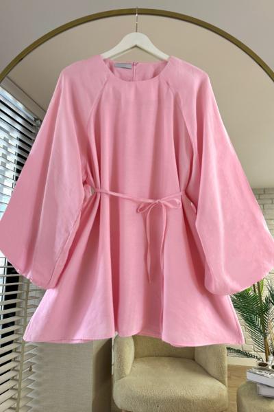 Balon Kol Modal Tunik Pembe