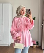 Balon Kol Modal Tunik Pembe